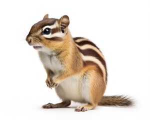 Curious Chipmunk - Isolated on White Background. Striped Mammal from Nature in Rodent Family, Small and Cute