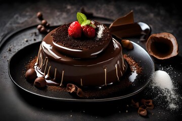 Captivating view of a delicious chocolate dessert, beautifully garnished. 