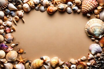Obraz premium frame of seashells on sand