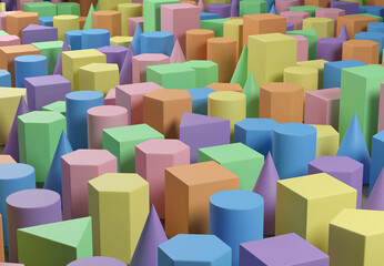 Colorful solid shapes. Abstract background. 3d illustration.