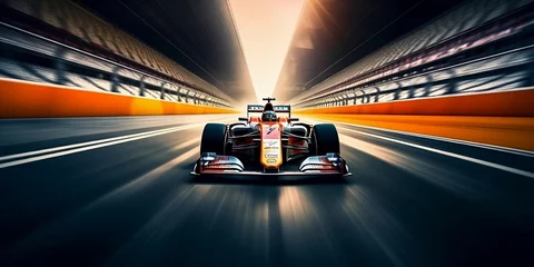 Foto op Canvas Racing car at high speed. Racer on a racing car passes the track. Motor sports competitive team racing. Motion blur background. Finest generative AI © STUDIO.no.3