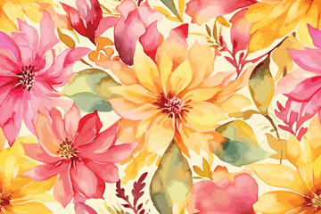 Abstract floral seamless pattern painted with paints lovely peonies with foliage. Superior texture print for surfaces, textiles and design. Vector Art Illustration.