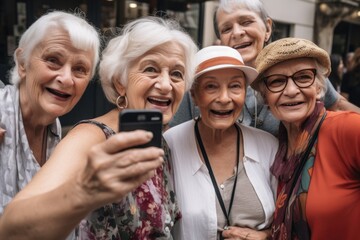 Fototapeta premium shot of a group of seniors taking selfies together