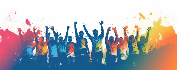 Group of football fans are cheering for their team victory mix colour t shirt. Generative ai