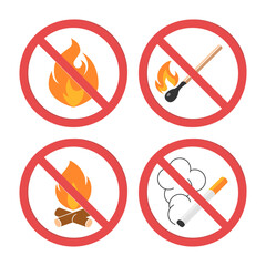 No open fire or smoking vector icons in flat style