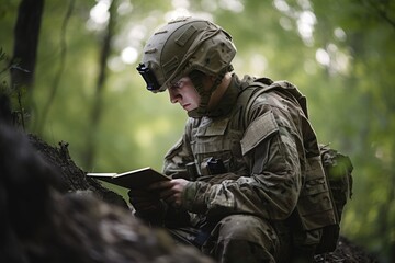 shot of a soldier using a digital tablet