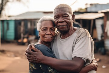 shot of a couple standing with their arms around each other in the community