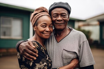 Naklejka premium shot of a couple standing with their arms around each other in the community