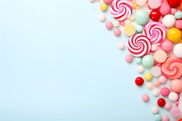 Colorful candy on blue background.