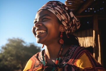 Obraz premium an ethnic woman facing the sun and smiling