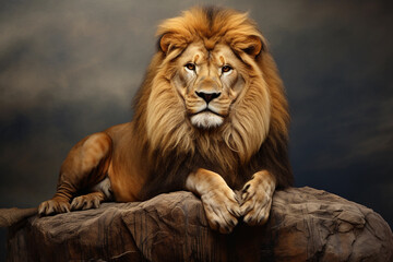 Fototapeta premium Lion sitting on a rock in Africa