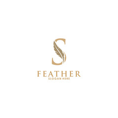 Initial letter S logo with Feather Luxury gold, Initial Feather Logo template
