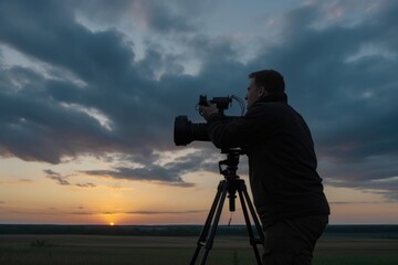 shot of a cameraman filming footage of the sky with his camera