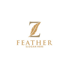 Initial letter Z logo with Feather Luxury gold, Initial Feather Logo template