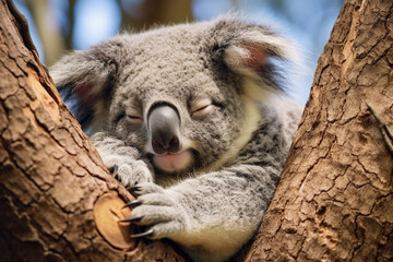 Little Koala sleeping on a tree