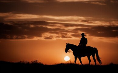 Fototapeta na wymiar Cowboys on horseback at sunset