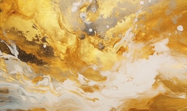 Texture of watercolor paint. Spreading golden paint out wallpaper. For banner, postcard, book illustration. Created with generative AI tools