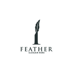 Initial letter I with Feather logo vector icon, Luxury Initial Feather Logo template