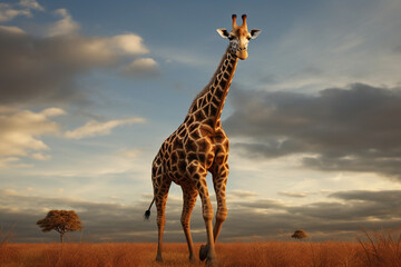 Giraffe in the forest at dawn