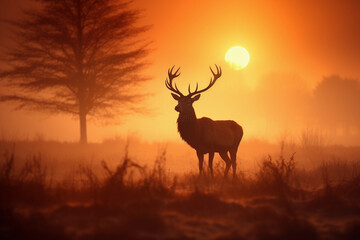 Deer spotted in autumn at dawn