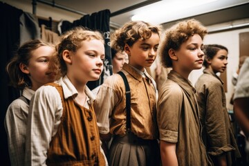 Obraz premium shot of a group of young performers warming up backstage
