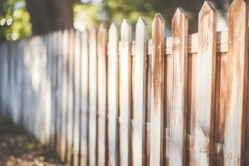 Fototapeta premium Painting wooden fence with brown paint
