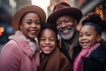 Generative ai smiling happy black family embracing posing outdoors