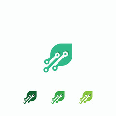 Technology Leaf Vector Logo Design Graphic Element