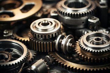 Industrial metal gears and machine parts connected