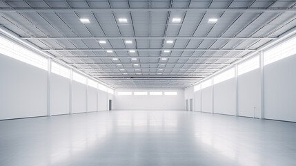 Obraz premium The inside of an empty, contemporary, white warehouse..