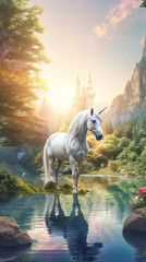 White Unicorn in a Fantastical Landscape