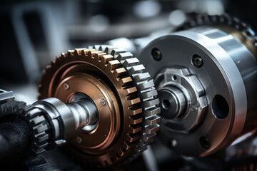 Fototapeta na wymiar Industrial metal gears and machine parts connected