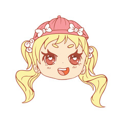 Vector Cartoon face Chibi girl Character isolated illustration