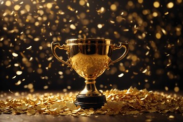 gol trophy cup with confetti. ai generative - obrazy, fototapety, plakaty