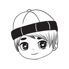 Vector Cartoon face Chibi Boy Character isolated illustration