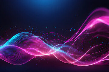 abstract background with glowing lines, Neon pink and blue glowing lights contribute to the futuristic ambiance of this abstract backdrop with high-speed wave lines and bokeh light