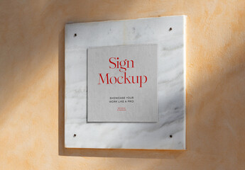 Square Sign On Marble Mockup