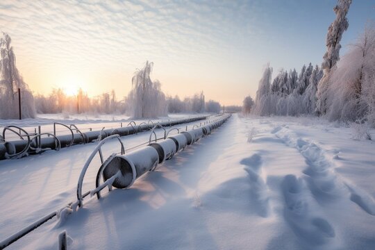 Gas pipeline in Russia during winter. Generative AI