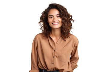 Obraz premium isolated png portrait of natural beautiful smiling young woman in casual style