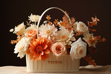 Beautiful basket of flower, copy space, Isolate Concept Valentine's Day, Mother's Day. Holiday gift.
