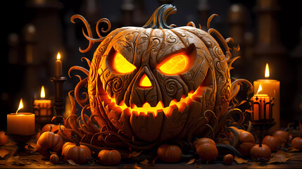 The Creep of October: Jack-o'-lantern's Dark Dance, created with Generative AI Technology