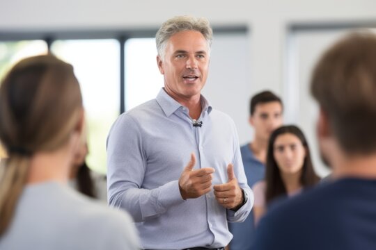 Educational lesson lecture academic presentation school university college class classroom man male teacher teach explain task to students education math science language study business presentation
