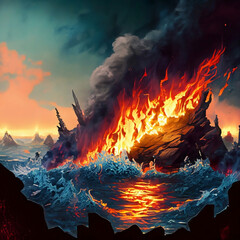 landscape with fire and water