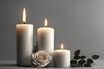 Fototapeta na wymiar Light candles and a pink rose 