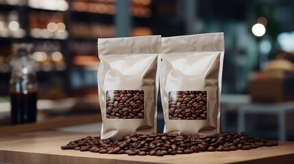 Bags of coffee beans in supermarket