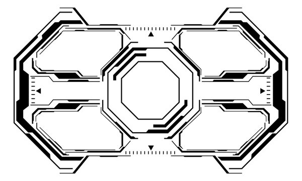HUD sci-fi interface screen view black hexagon geometric on white design virtual reality futuristic technology creative display vector