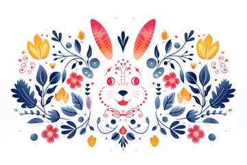 Fototapeta premium Image of pattern design using rabbit and flowers and leaves. Wildlife Animals. Illustration, Generative AI.