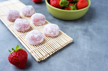 Japan traditional rice cake, Japanese mochi with strawberry.