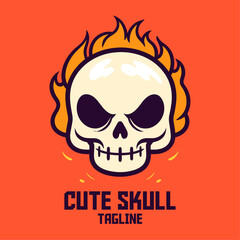 Flaming Skull: Vector Cute Cartoon with Fire Icon Illustration for Holiday Object Concept Isolated Flat Design