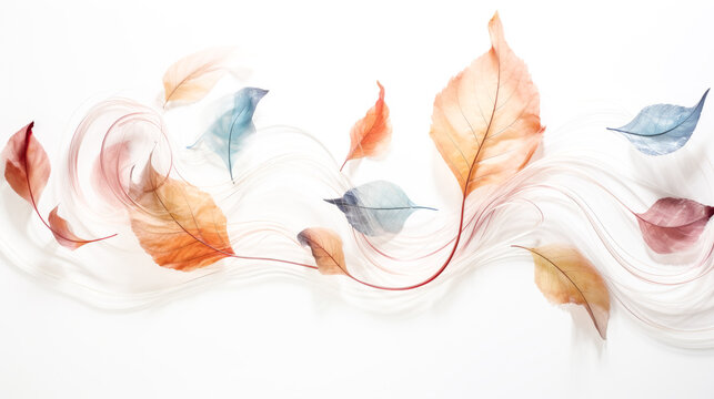 He admires the beautiful autumn leaf swirls painted in pastel hues against a clear white backdrop.